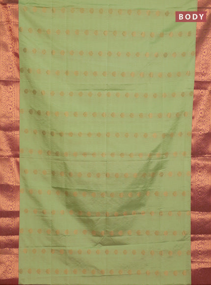Semi soft silk saree mild pista green and pink with allover zari weaves & buttas and zari wovne border