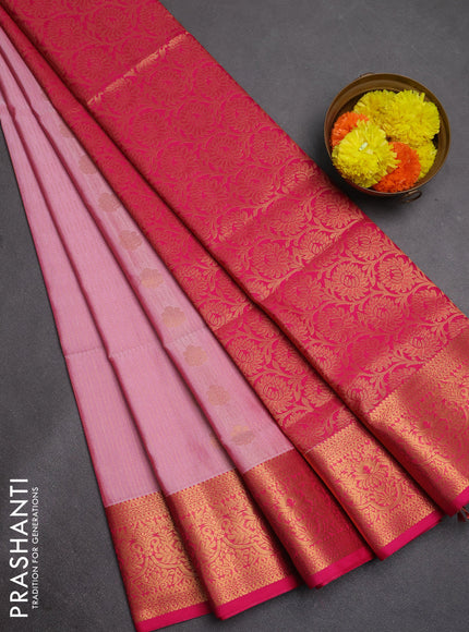 Semi soft silk saree light pink and pink with allover zari weaves & buttas and zari wovne border