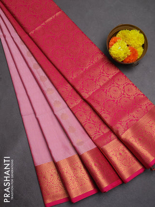Semi soft silk saree light pink and pink with allover zari weaves & buttas and zari wovne border