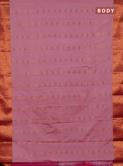 Semi soft silk saree light pink and pink with allover zari weaves & buttas and zari wovne border