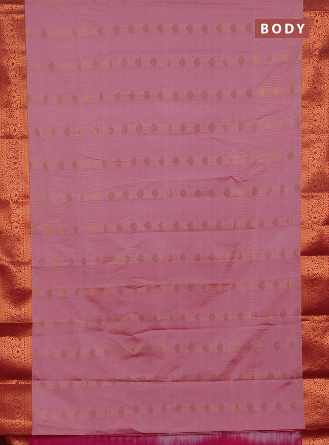 Semi soft silk saree light pink and pink with allover zari weaves & buttas and zari wovne border