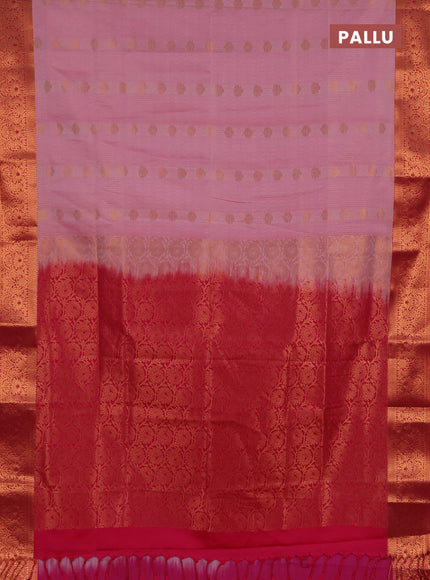 Semi soft silk saree light pink and pink with allover zari weaves & buttas and zari wovne border
