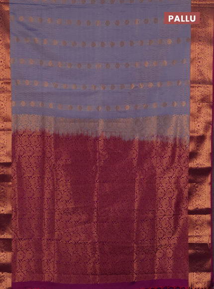 Semi soft silk saree bluish grey and magenta pink with allover zari weaves & buttas and zari wovne border