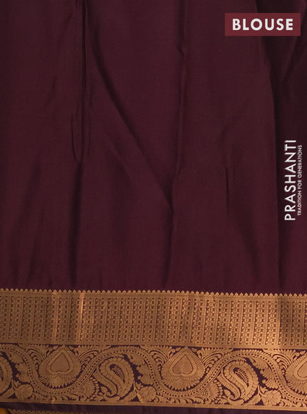 Semi soft silk saree onion pink and deep wine with allover silver & gold zari stripes & buttas and zari woven border