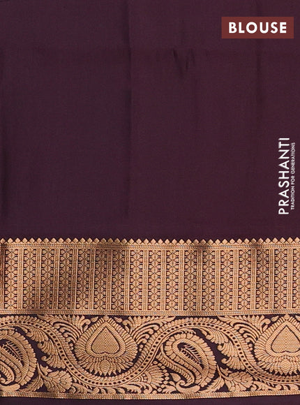 Semi soft silk saree cs blue and deep wine with allover silver & gold zari stripes & buttas and zari woven border