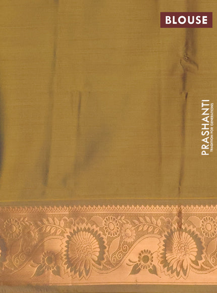 Semi soft silk saree deep purple and daul shade of mustard yellow with allover silver & gold zari stripes & buttas and zari woven border