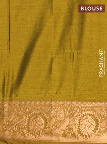 Semi soft silk saree teal green and mustard green with allover silver & gold zari stripes & buttas and zari woven border