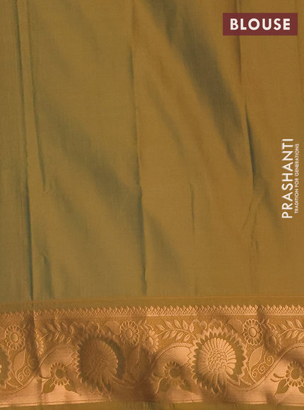 Semi soft silk saree pastel blue and mustard yellow with allover silver & gold zari stripes & buttas and zari woven border