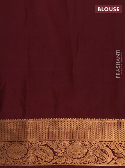 Semi soft silk saree mustard yellow and maroon with allover silver & gold zari stripes & buttas and zari woven border