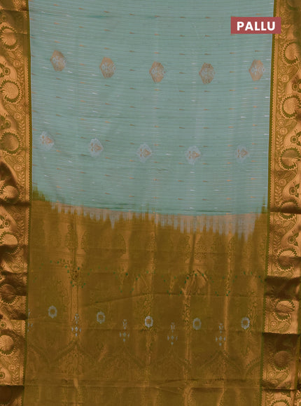Semi soft silk saree pastel green and lime green with allover silver & gold zari stripes & buttas and zari woven border