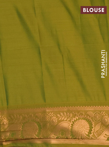 Semi soft silk saree pastel green and lime green with allover silver & gold zari stripes & buttas and zari woven border