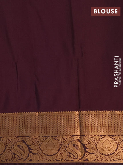 Semi soft silk saree pastel purple and deep wine with allover silver & gold zari stripes & buttas and zari woven border