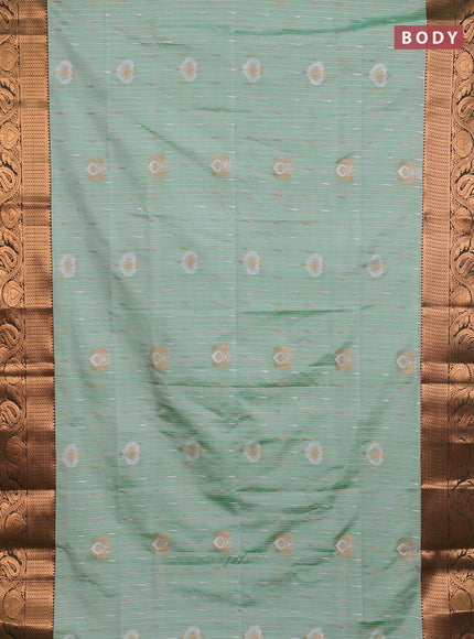 Semi soft silk saree pastel green and bottle green with allover silver & gold zari stripes & buttas and zari woven border
