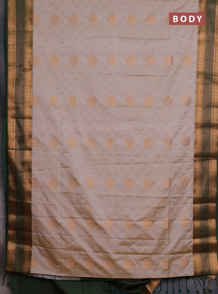 Semi soft silk saree grey and bottle green with allover zari woven buttas and zari woven border