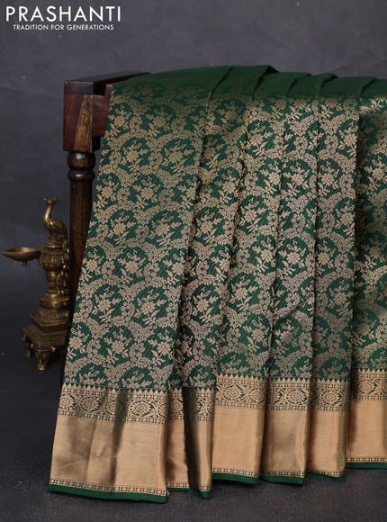Pure kanchipuram silk saree bottle green with allover zari woven brocade weaves and rich zari woven border