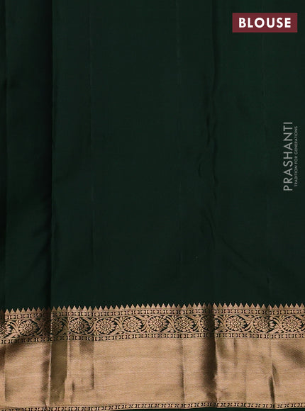 Pure kanchipuram silk saree bottle green with allover zari woven brocade weaves and rich zari woven border