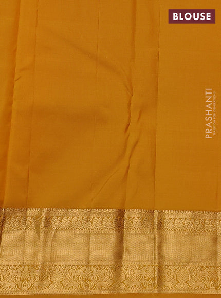 Pure kanchipuram silk saree mustard yellow with allover zari woven brocade weaves and rich zari woven border