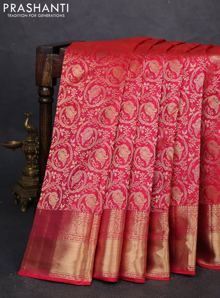 Pure kanchipuram silk saree pink with allover zari woven brocade weaves and rich zari woven border