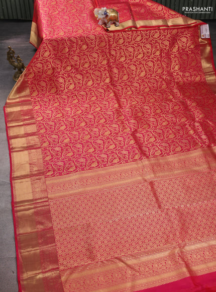 Pure kanchipuram silk saree pink with allover zari woven brocade weaves and rich zari woven border