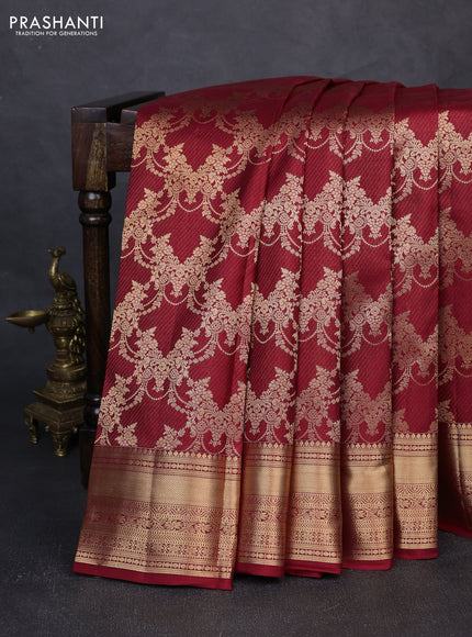 Pure kanchipuram silk saree maroon with allover zari woven brocade weaves and rich zari woven border