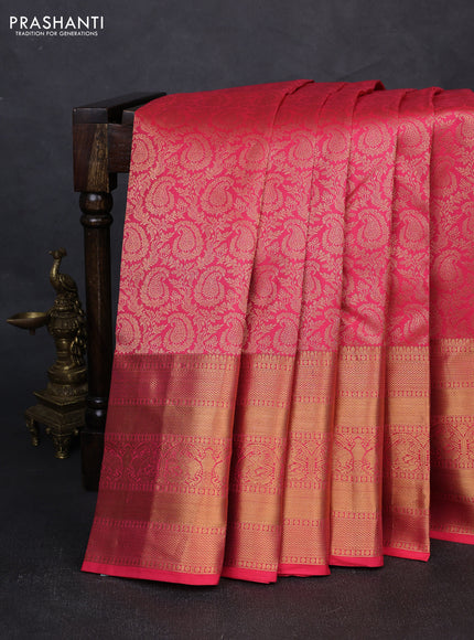 Pure kanchipuram silk saree pink with allover zari woven brocade weaves and rich zari woven border