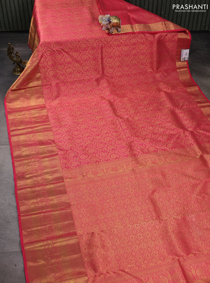 Pure kanchipuram silk saree pink with allover zari woven brocade weaves and rich zari woven border