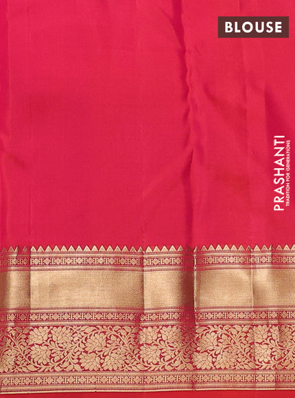 Pure kanchipuram silk saree dual shade of pinkish orange with allover zari woven brocade weaves and rich zari woven border