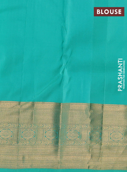 Pure kanchipuram silk saree teal green with allover zari woven brocade weaves and rich zari woven border