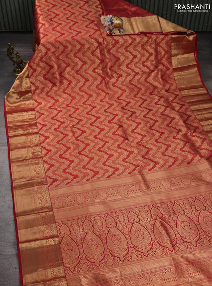 Pure kanchipuram silk saree red with allover zari woven zig zag brocade weaves and rich zari woven border