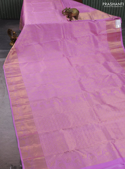 Pure kanchipuram silk saree lavender with allover zari woven brocade weaves and rich zari woven border