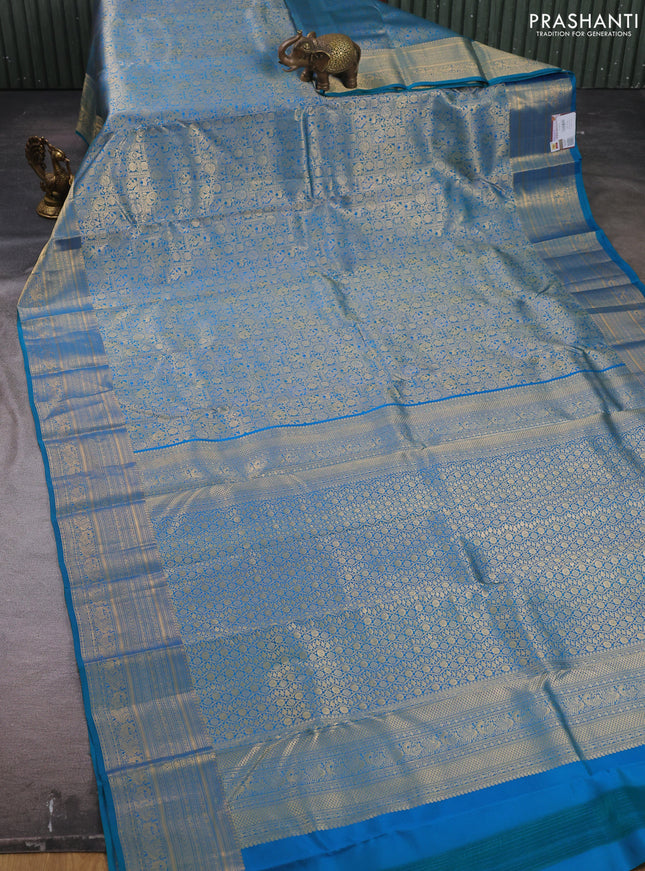 Pure kanchipuram silk saree cs blue with allover zari woven brocade weaves and rich zari woven border