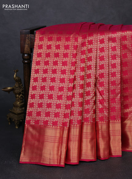Pure kanchipuram silk saree pink with allover zari woven brocade weaves and rich zari woven border