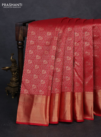 Pure kanchipuram silk saree red with allover zari woven brocade weaves and rich zari woven border