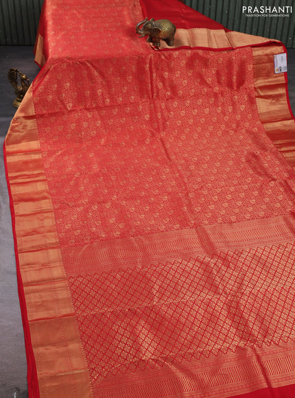 Pure kanchipuram silk saree red with allover zari woven brocade weaves and rich zari woven border