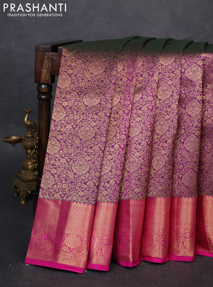 Pure kanchipuram silk saree dual shade of purple and pink with allover zari woven brocade weaves and rich zari woven border