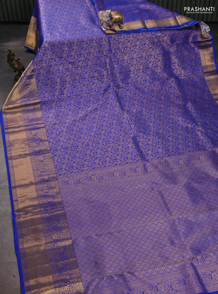 Pure kanchipuram silk saree blue with allover zari woven brocade weaves and rich zari woven border