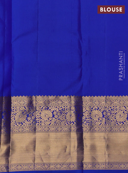 Pure kanchipuram silk saree blue with allover zari woven brocade weaves and rich zari woven border