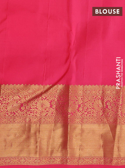 Pure kanchipuram silk saree hot pink with allover zari woven brocade weaves and long rich zari woven border
