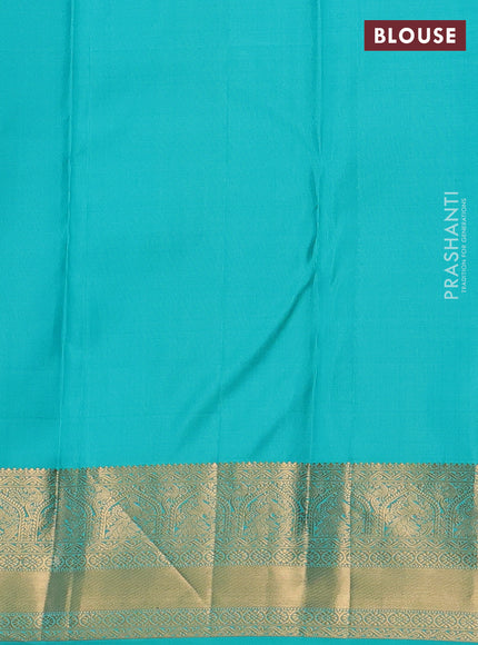 Pure kanchipuram silk saree teal blue with allover zari woven brocade weaves and rich zari woven border