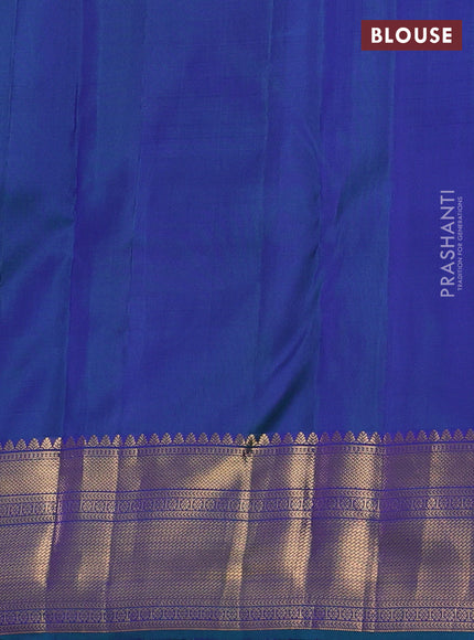 Pure kanchipuram silk saree dual shade of bluish green with allover zari woven brocade weaves and rich zari woven border