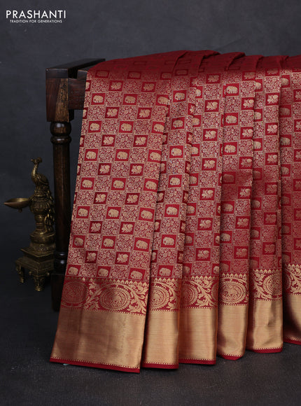 Pure kanchipuram silk saree maroon with allover zari woven brocade weaves and rich zari woven border