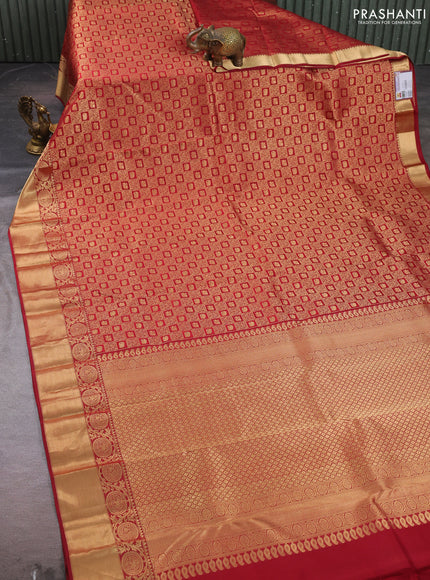 Pure kanchipuram silk saree maroon with allover zari woven brocade weaves and rich zari woven border
