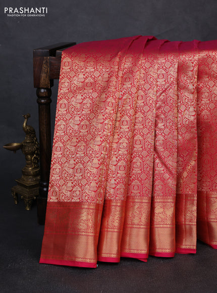 Pure kanchipuram silk saree pink with allover zari woven brocade weaves and rich zari woven border