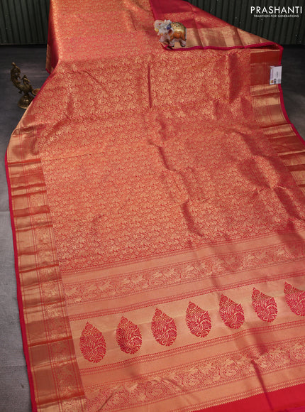 Pure kanchipuram silk saree pink with allover zari woven brocade weaves and rich zari woven border