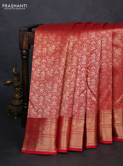 Pure kanchipuram silk saree red with allover zari woven brocade weaves and rich zari woven border