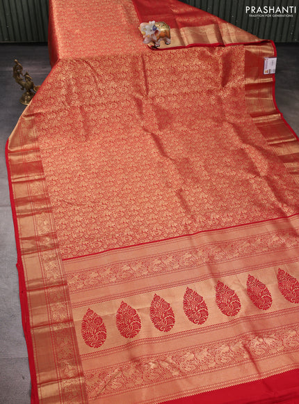 Pure kanchipuram silk saree red with allover zari woven brocade weaves and rich zari woven border