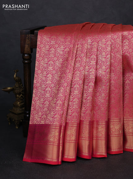 Pure kanchipuram silk saree pink with allover zari woven brocade weaves and rich zari woven border