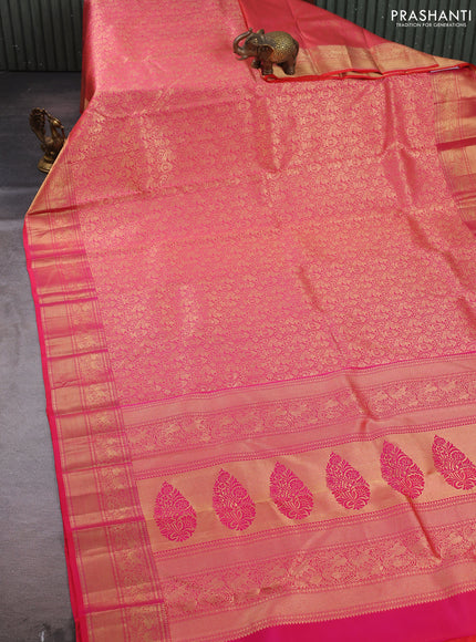 Pure kanchipuram silk saree pink with allover zari woven brocade weaves and rich zari woven border