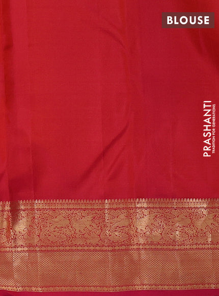 Pure kanchipuram silk saree reddish pink with allover zari woven brocade weaves and rich zari woven border