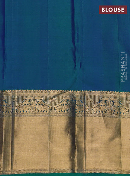 Pure kanchipuram silk saree dual shade of teal green with allover zari woven brocade weaves and long rich zari woven border